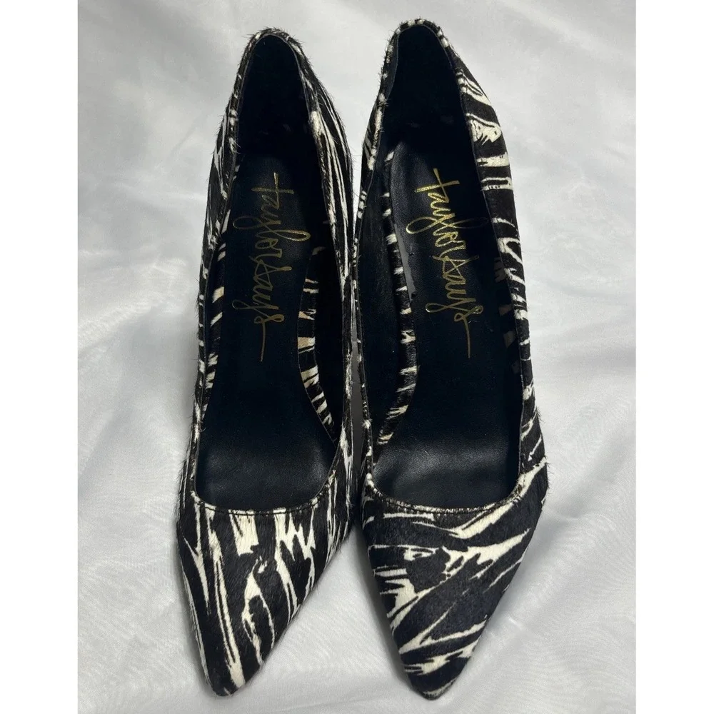 Taylor Says Bones Black White Zebra Pony Hair Leather Pump Size 7‎